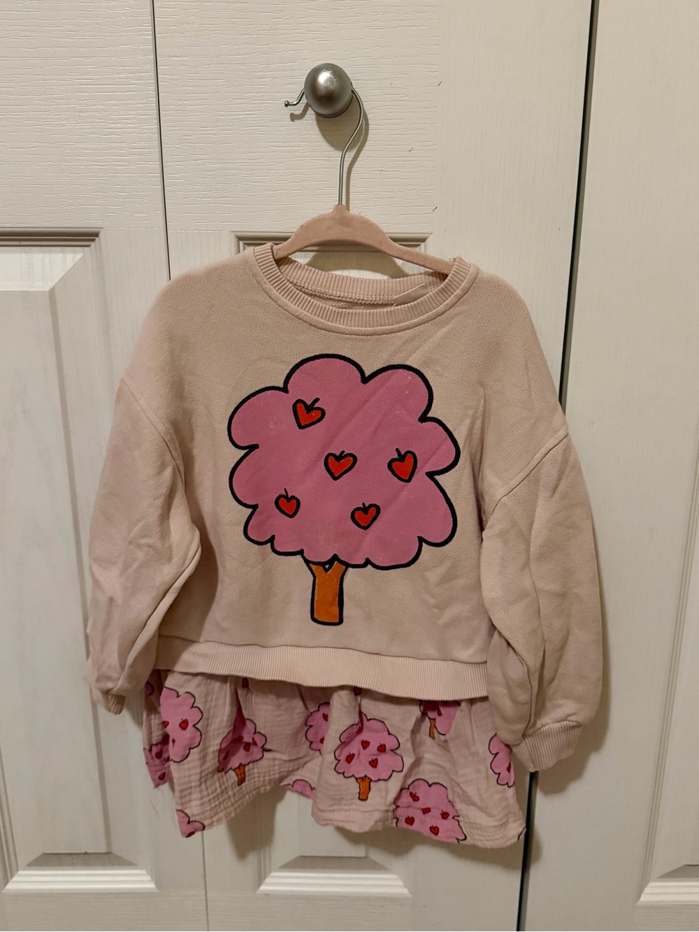 Zara Pink Tree Graphic Sweatshirt Dress